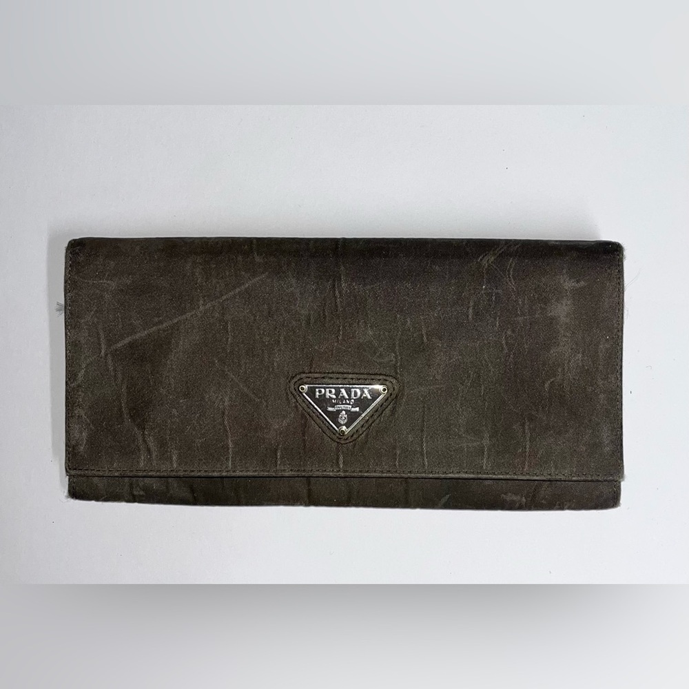PRADA Logo Plate Nylon Long Bifold Wallet /1K1027